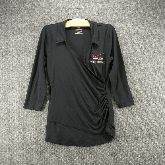 Gabrielle Rohde Royce Women's Verizon Faux Wrap Blouse Black Small 3/4 Sleeve - Picture 2 of 14